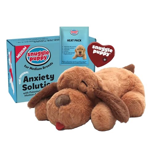 Snuggle Puppy Original Heartbeat Puppy Toy with Real-Feel Pulse & Heat Pack, Calming Sleep Aid for Puppy Anxiety, Crate Training, First Nights & New Puppy Transition - Biscuit | Calming heartbeat toy, crate training comfort, heat pack, new puppy essential