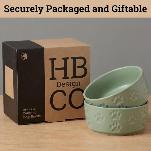 Ceramic Dog Bowl Set of 2 with Anti-Skid Base, 5.5"W x 2"H, 2 Cup Capacity | Thick Ceramic, Dishwasher Safe, Anti-Skid Rubber Base, 2 Cups per Bowl, Ceramic Food and Water Bowls Set of 2 for Small Dogs - color: Sage Green, size: Small
