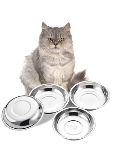 VENTION Stainless Steel Shallow Cat Food Bowl 7.3 Inch, Medium Whisker Fatigue Cat Food Dish 20.2 Fl.oz, Replacement Basic Kitten Bowls Bulk for Elevated Stand, Dishwasher Safe (Set of 4) - size: 7 3/10 Inch-Outer Dia.