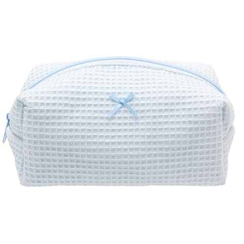 PAZIMIIK Cozy Makeup Bag for Women,Zipper Cosmetic Pouch,Waffle Blue | Soft Cosmetic Organizer for Makeup,Skincare,Toiletries,Daily Beauty Essentials,Purse,On-the-Go,Bridesmaid Gifts - color: Waffle Blue