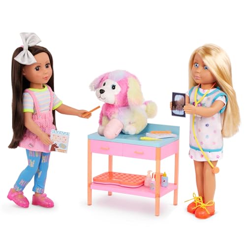 Glitter Girls Vet Playset, Sniffles Plush Dog, 27-Piece Vet Table, Pet | Toy vet set with posable pink pup, exam table with drawers, medical accessories, fits most 14-inch dolls, Plush, 3+ Years - style: Vet Accessories
