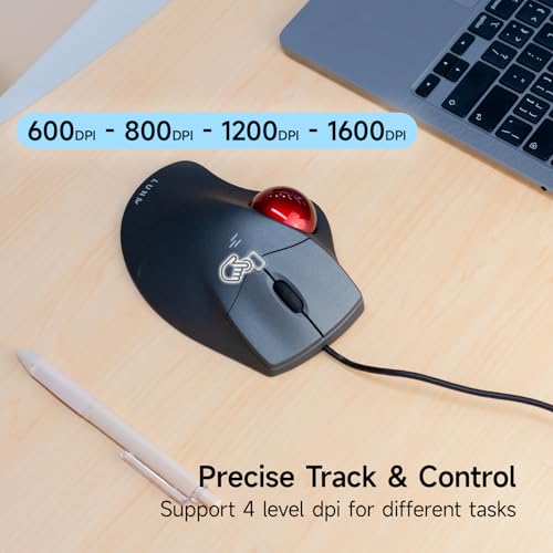 SANWA Wired Ergonomic Trackball Mouse, Optical Rollerball Mice, Programmable Silent Buttons, 40mm Trackball, 600/800/1200/1600 Adjustable DPI, Compatible with MacBook, Laptop, Windows, macOS - style: Wired