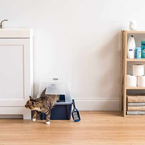 IRIS USA Large Front Door Cat Litter Box, Walk-in Entry, Navy | Easy Access Needs, Private Enclosure Design, Covered Walk-Through, Contained Environment, Privacy Hood - size: Hooded