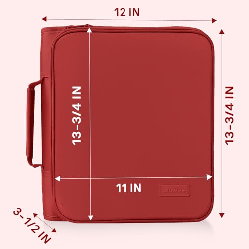 SUNEE Zippered Binder Bag with Handle, 2-Inch 3-Ring O-Ring, 500-Sheet Capacity, Includes Zip Pocket, 5-Tab Expanding File Folder, Multi-Pocket Organizer Binder for Middle School, Bright Red - color: Bright Red