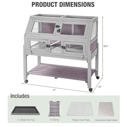Large Guinea Pig Cage with Wheels, Anti-Chew Metal Frame Lamp, Deep Leakproof Pull-Out Tray, Spacious Habitat for Hamsters, Rats, Chinchillas, Ferrets - color: Light gray