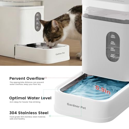 Gardner Pet 1.7 Gallon Automatic Dog Water Bowl Dispenser 6.5L Gravity Water Feeder with Stainless Steel Bowl & Maifan Stone Filter, BPA-Free for for Cats and Dogs (White, 1.7 Gallon) - color: White, size: 1.7 Gallon