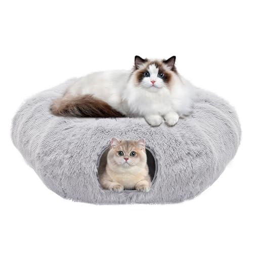 Cat Tunnels for Indoor Cats, Donut Tunnel Toys for Cats, Grey | Washable Circle Cushion, 3-in-1 Foldable Playground & Cozy Cave Bed for Small Large Cats, Kittens, Puppy, Rabbits - color: Grey
