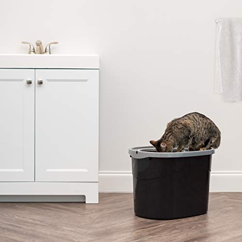 IRIS USA Large Top Entry Cat Litter Box, Hooded Privacy, Black/Gray | Multi-Cat Households, Protected Interior, Enclosed Top Access, Dog Proof Pan, Reduced Tracking, Odor Trapping - color: Black w/ Scoop