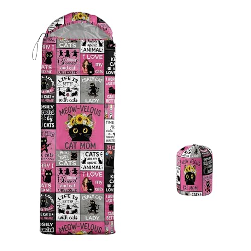 AILONEN Midnight Meow Sleeping Bag, Charcoal Cat Eyes Crescent Graphic, Portable Camp Sack Sleepover Style - color: H134