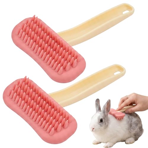 2 Pack Rabbit Grooming Kit, Bunny Brush, Soft Silicone Small Pet Brush for Shedding Season and Bath Time, Gentle Massage Comb for Rabbits, Chinchillas, Cats and Dogs