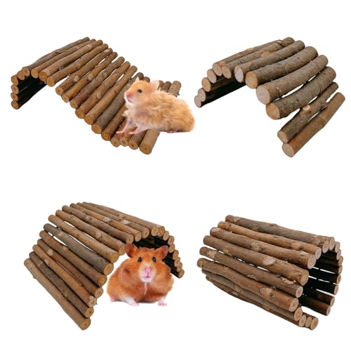 kathson 4PCS Hamster Wooden Bridge Toys,11.02" L x 6.09" W Large Climbing Toy,Rat Ladder,Small Animal Chew Toys,Wood Hideout Tunnel for Chinchillas Guinea Pig Gerbils Ferret Syrian Hamster Squirrel