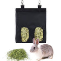 Rabbit Hay Feeder Bag Hanging Hay Rack (Black, 2 Windows) | Guinea Pigs Manger Holder Dispenser Small Animal Feeder Storage Pouch for Bunny Chinchilla Hamster - color: Black