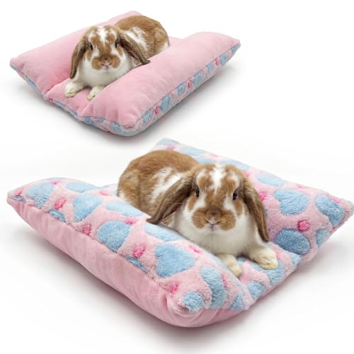 16.5 X 18in Removable and Washable Soft Rabbit Bed, Thickened and Softer Bunny Bed, Double-Sided Plush Rabbit Beds,Rabbits Concave Bed,Small Beds for Animals Indoor - color: Pink - Star