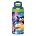 OTVEE Orca Whale Kids Water Bottle with Straw Lid 12 oz Insulated Stainless Steel Leakproof Duck Mouth Tumbler Cup for Boys Girls Teen School - color: Orca Whale