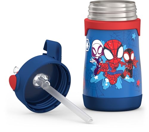 THERMOS Vacuum Insulated Stainless Steel 10oz Straw Bottle, Spidey and His Amazing - color: Spidey and His Amazing, size: 10 Ounces