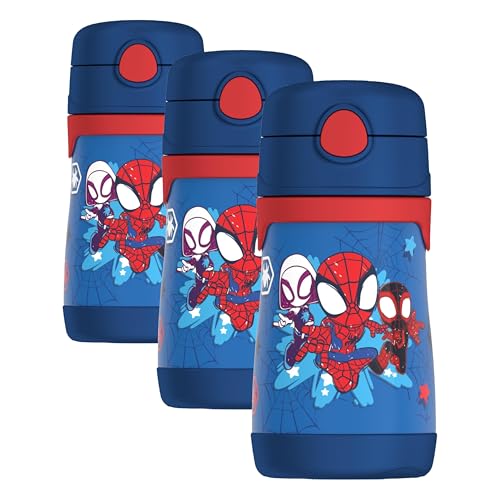 THERMOS Vacuum Insulated Stainless Steel 10oz Straw Bottle, Spidey and His Amazing (Pack of 3) - color: Spidey and His Amazing, size: 10 Ounces (Pack of 3)