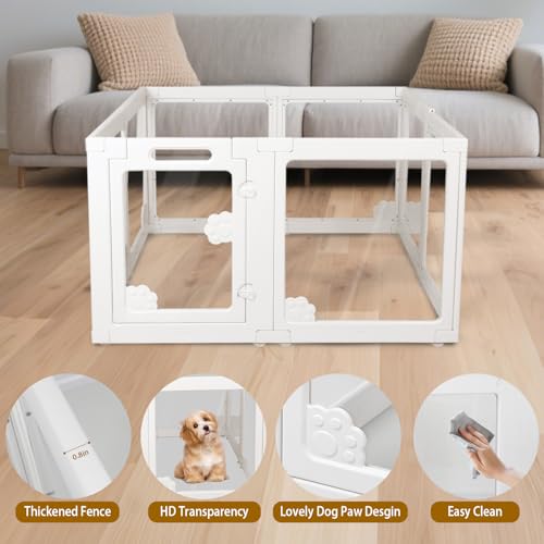 Clear Acrylic Dog Playpen Indoor with Door - Easy to Assemble Foldable Pet Playpen for Small Dogs, Cats, Rabbits, Ferrets - Small Animal Whelping Crate Kennel Fence