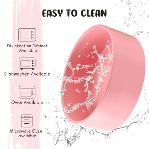 SPUNKYJUNKY 15° Slanted Ceramic Dog and Cat Bowl with Wooden Stand, Tilted Bulldog Food and Water Bowl No Slip Non-Spill for Cats Medium Dogs Big Face Pets 28.7 OZ (3.6 Cups,Pink) - color: Pink, size: 3.6 CUPS × 1