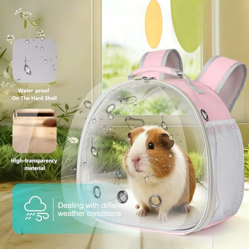 Guinea Pig Carrier, Clear Bubble Window for Guinea Pig, Bunny Rat Bird (Pink, Backpack) - color: Pink