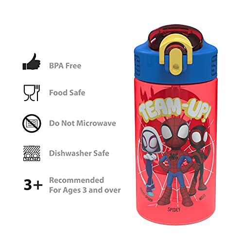 Zak Designs Marvel Spider-Man Kids Water Bottle with Spout Cover and Carrying Loop, Durable Plastic, Leak-Proof Water Bottle Design for Travel (16 oz, 2-Pack, Spidey and His Amazing Friends) - color: Spidey and His Amazing Friends 2pk