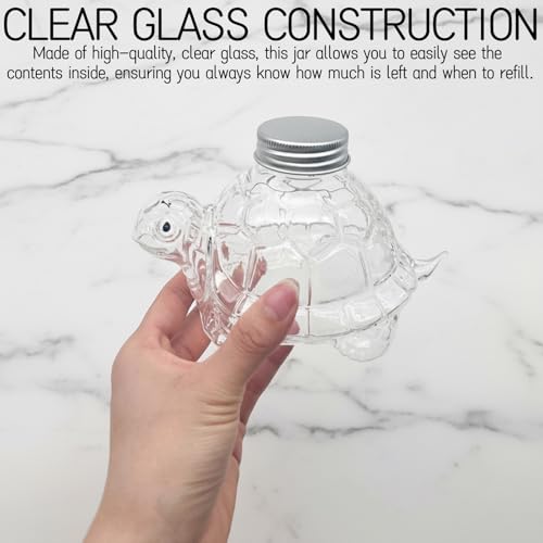 Turtle Candy Jar with Airtight Lid, 11.83oz Clear Glass Animal-Shape Container for Cookies, Pet Treats, and Food Storage