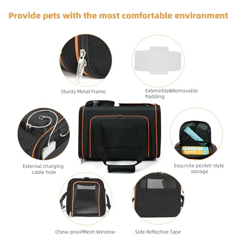 Cat Carrier,Portable Pet Carrier Bag for Cats and Small Dogs,Foldable Soft-Sided and Scratch-Proof mesh Cat Bag Pet Carriers,Airline Approved Pet Carrier,Pet Travel Carrier Up to 15 Lbs,Black - color: Black+