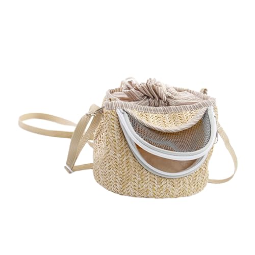 Portable Hamster Carrier with Ventilated Gauze Small Pet Carry-Out Bag Lightweight Straw-Woven Design for Outdoor Travel 5.51X5.51X4.72In