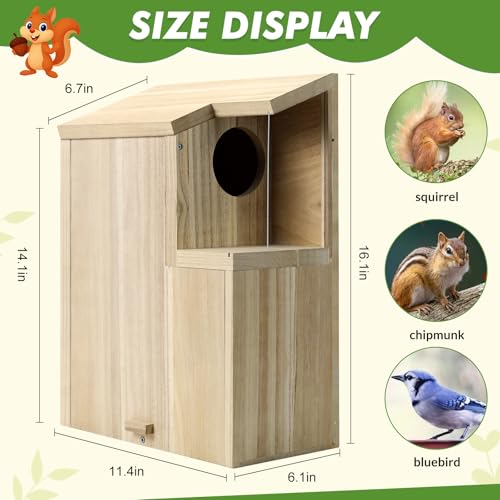Sundia Large Squirrel Family House Pine with Coating Nesting Wooden Box for Breeding Living