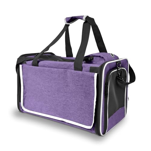 GAPZER Carrying Bag Yorkie Dog Travel Kennel Ventilated Soft Pet Carrier | Privacy Protection Big Kitten Car Travel Cloth Carry Bag up to 20 lbs, Small Animal Portable Mesh Kennel Cage for Vet Visits - color: Purple