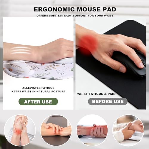 Flowers Mouse Pad with Gel Wrist Support, Smooth Surface Ergonomic Mouse pad, Non-Slip Pain Relief Desk Mat for Gaming, Work & Office Desktop 1 - color: Flowers 1