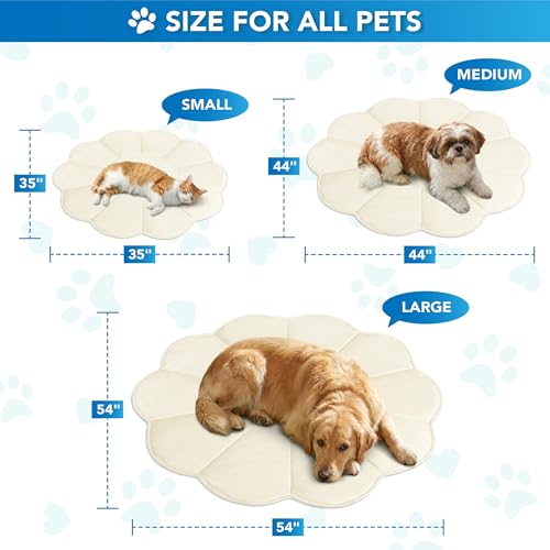 PetAmi Dog Cooling Mat, Flower Shape, Pet Pad with Cooling Nylon & Soft Fleece, Q-Max > 0.4 Reversible All Season Blanket for Dogs & Cats, Large 54x54 in, Beige - color: Beige, size: Large