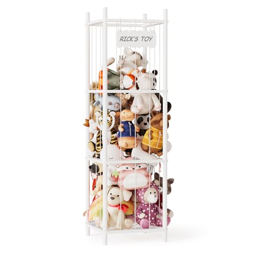 SpaceAid Stuffed Animal Storage Organizer, Wood Animals Zoo Toy Plushies Storage Holder, Large Capacity Plush Toy Cage for Playroom Organization, 15.8" Wide, White - color: White, size: 15.8"W x 15.8"D (Large)
