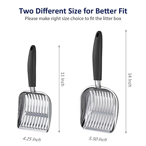 Cat Litter Scoop, Aluminum Alloy Sifter, Kitty Metal Scooper, Deep Shovel, Long Handle, Poop Sifting, Kitten Pooper Lifter, Durable, Heavy Duty, for Litter Box - color: POLISHED Aluminum \ #06 Black Handle, size: Small