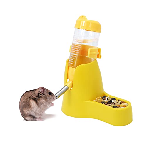 Wontee 3 in 1 Hamster Water Bottle with Food Bowl Hideout Base 80ML, Yellow | Water dispenser, food container, hideout, stable base, easy to refill, for glass tank/cage, dwarf hamster/mouse/gerbil, 2.7oz - color: Yellow, size: 80ML