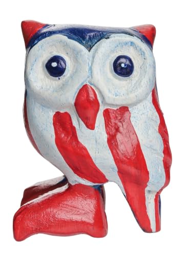 Hand Carved Wooden Owl Figurine, Rustic Farmhouse Home Decor, Wooden Animal Sculpture, Unique Gift for Owl Lovers (Vingtage White/Red/Blue Owl) - color: Vingtage White/Red/Blue Owl