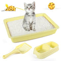 PAWISE Cat Litter Box Set, Small Kitten Starter Kit, Includes Litter Box, Litter Scoop, Double Dish Feeding Bowl, Cat Mouse Toy, Kitty Ball Toy, Yellow - color: Yellow