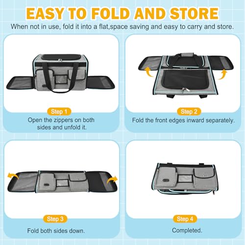HUANLANG Large Cat Carrier Soft Sided Travel Pet Carrier Airline Approved | Dog Carriers for Small Dogs Medium Cats,Collapsible,3 Storage,zipper lock,Reflective strips,Luggage Strap, Up to 15 Lbs, Grey - color: Gray