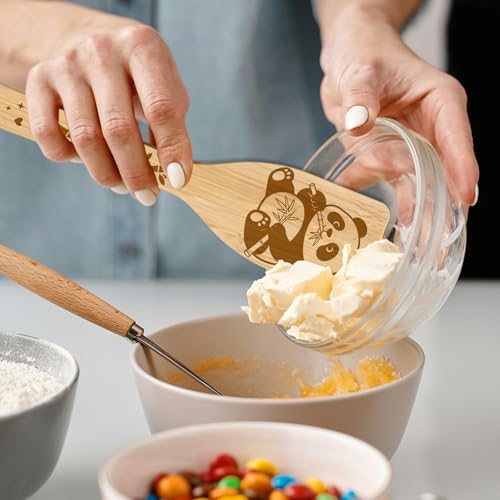 GLOBLELAND 6 Pcs Pandas Wooden Spoons Utensil Set Cute Panda Bamboo Carving Kitchen Cooking Utensils Wooden Engraved Cooking Spatula Sets for Kitchen Fun House Warming Gift - color: Panda