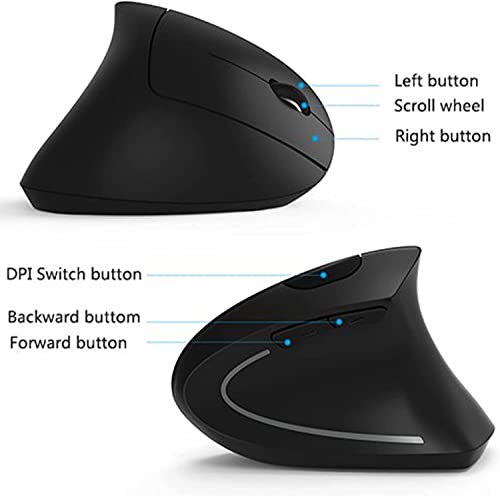Ergonomic Mouse, High Precision Vertical Wireless Mouse, Rechargeable 2.4GHz Optical Vertical Mice, 3 Adjustable DPI 800/1200/1600 DPI, for Laptop, PC, Computer etc, Specially for Right-handers - color: Black - Right hand - rechargeable