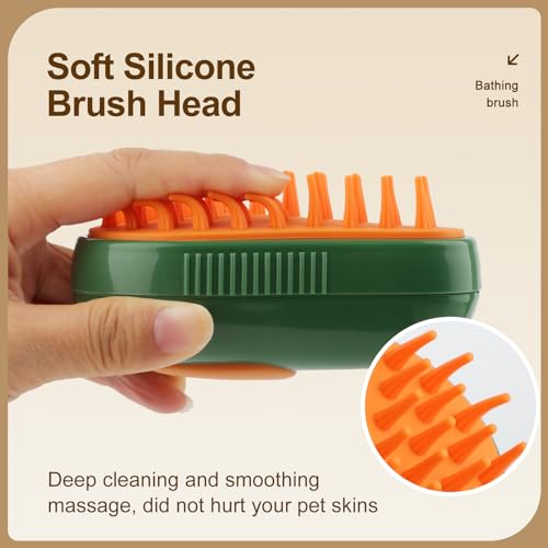 Cat Steam Brush, 3 in 1 Cat Steamy Brush, Silicone Massage Grooming Comb, Pet Hair Cleaning Misting Comb for Kittens(Avocado Green) - color: Avocado Green