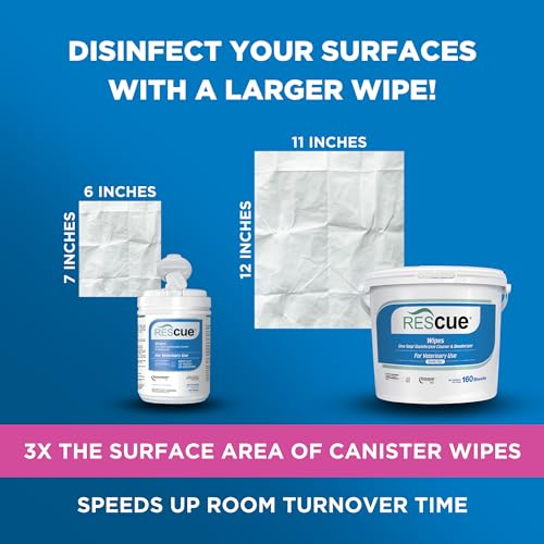 REScue One-Step Disinfectant Cleaner & Deodorizer Wipes for Vet Use – Cleaner for Kennels, Litter Boxes, Vet Offices, Pet Grooming Surfaces – Extra Large, 160-Count Wipes Bucket (1 Pack) - size: Bucket (1 Pack) XL Wipes