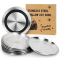 Supet Cat Plates for Wet Food, Non Slip Whisker Friendly Food Bowls, Stainless Steel Shallow Wide Dishes for Indoor Cats (13Oz, 10Pcs) - size: 10Pcs