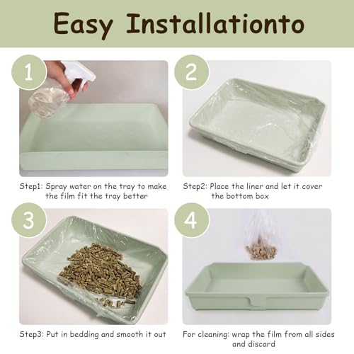 50 Pcs Disposable Small Animal Cage Liners - Clear Plastic Rabbit & Bird Cage Liners, Leakproof Guinea Pig Pet Tray Film with Hangable Cleaning Brush (39''-50P) - size: L+W<39''