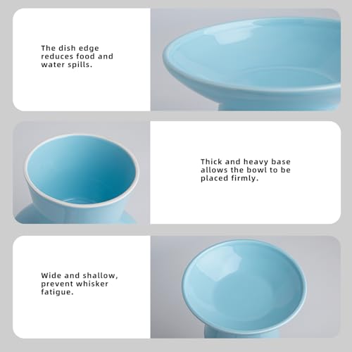Ceramic Elevated Cat Bowls - 6.2 Inch Extra Wide Raised Cat Food and Water Bowl Set for Indoor Cats, Whisker-Friendly Ceramic Cat Dish for Elder Big Cats & Small Dogs,Blue,2 Pack - color: Blue, size: 2 Pack