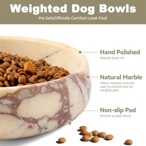 Karibiber Calacatta Marble Dog Bowl, 6lbs Weighted Dog Food Bowl, Non-Slip Large Heavy Water Bowls, Cute Purple Stone Food and Water Dish for Large Dogs, Natural Marble, Easy to Clean, Holds 6 Cups - color: Calacatta Purple, size: L