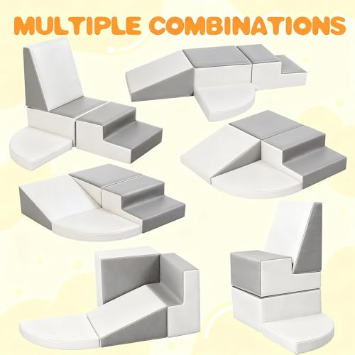 Sumbababy Climbing Foam Blocks for Toddlers: Waterproof Pu Leather Soft Climber - 4 Pcs Toddler Indoor Climbing Toys - Kids Outdoor Playground Playset Best Gift Preschool Daycare Supplies - style: Grey/White