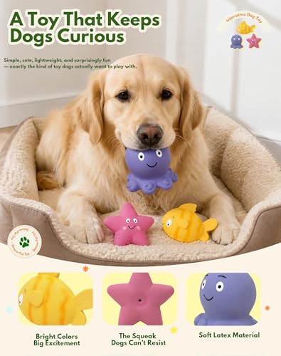 Squeaky Sea Creature Latex Dog Toys, 3 in 1 Set Soft Fish Octopus Starfish Chew Toys for Small Medium Dogs, Cute Puppy Toys Gift, Interactive Pet Toys for Enrichment Teething Relief & Boredom Buster - style: Seafish