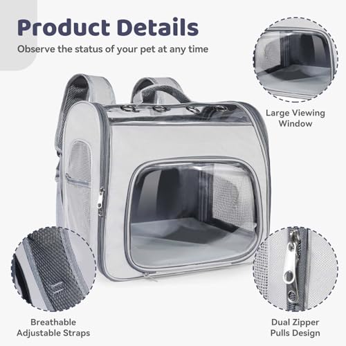 Airline Approved Cat Soft-Sided Carrier Backpack Up to 12 lbs (Grey) | Airport-Friendly Breathable Mesh Foldable Pet Travel Bookbag with Reinforced Support, Portable Puppy Carry Bag for Kitty - color: Grey