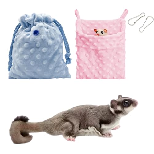 2 Pcs Sugar Glider Warm Bonding Sleeping Pouch Small Pet Cotton Hanging Comfortable Nest Bed for Sugar Glider, Hamster, Gerbil, Mouse, Pet Accessory (Pink+Blue)
