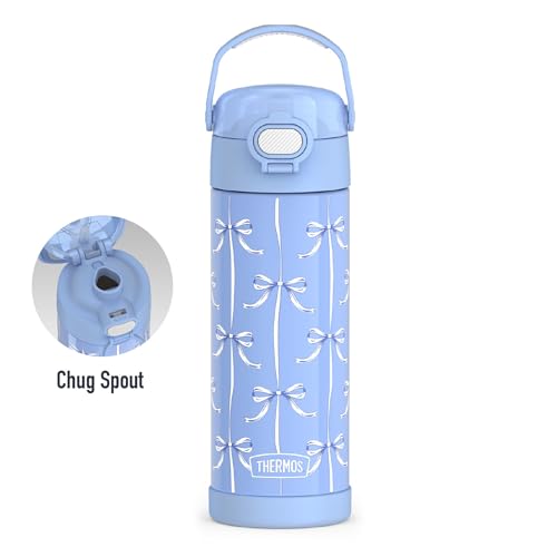 THERMOS FUNTAINER Water Bottle with Spout, 16oz, Blue Bows | Kids Stainless Steel Insulated Water Bottle, Keeps Drinks Cold Longer for School & Play, BPA-Free - color: Blue Bows, size: 16 Ounces
